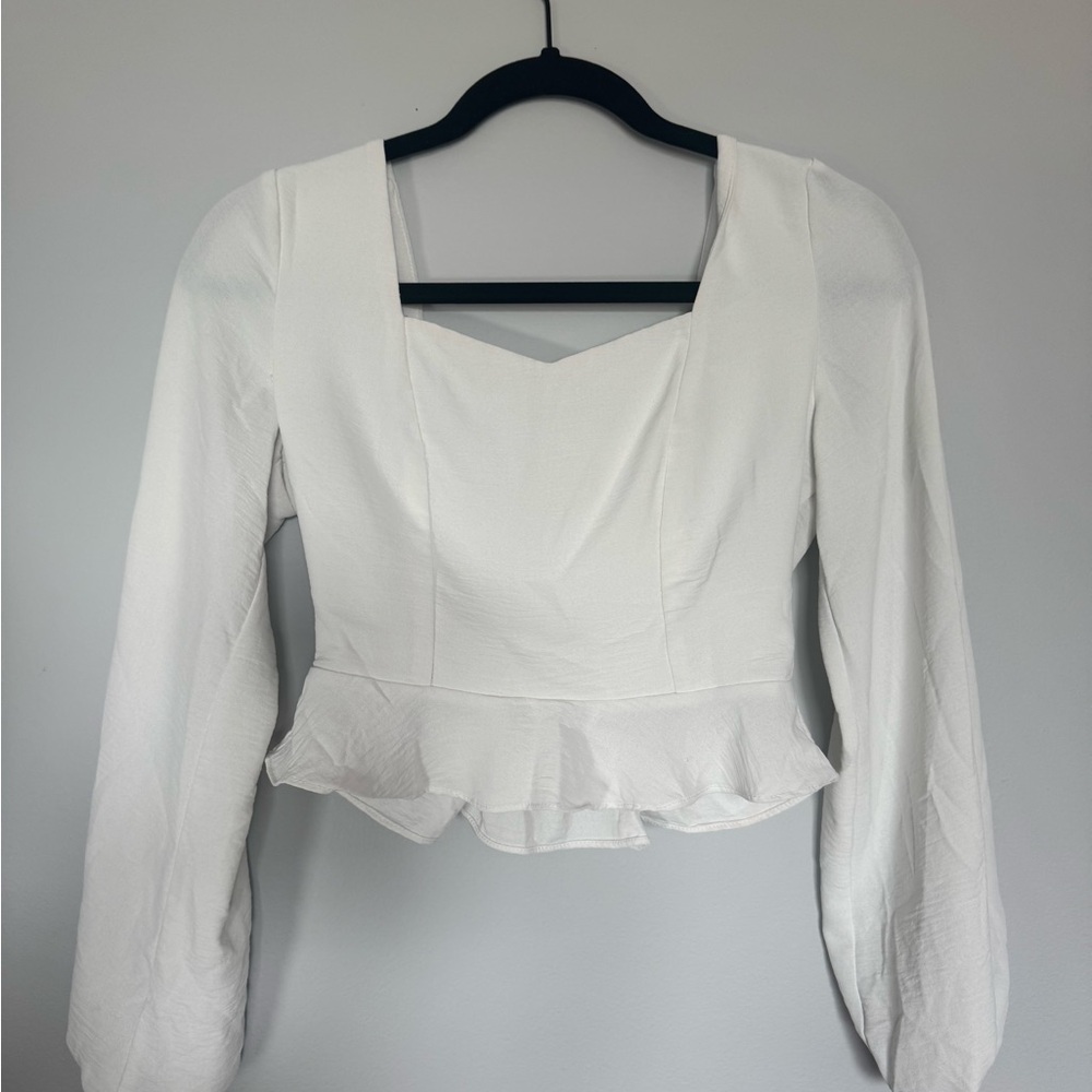 Altar'd State White Fitted Peplum Blouse Long Sleeves